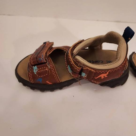 Carter's Brown and Dinosaur Karter Hook and Loop Play Sandals in Size 6 - Picture 3 of 11